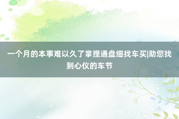 一个月的本事难以久了掌捏通盘细找车买|助您找到心仪的车节